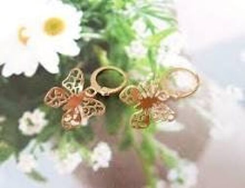 Boucles d'oreilles petits anneaux pendentif papillon