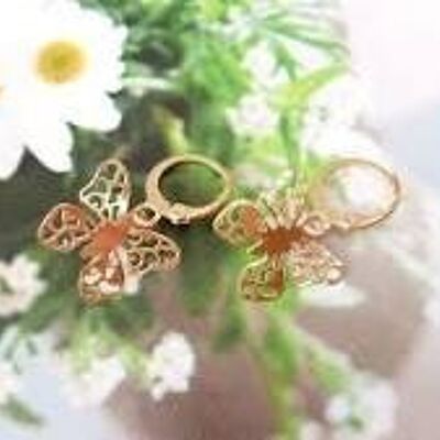 Boucles d'oreilles petits anneaux pendentif papillon