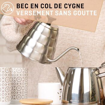 Bouilloire inox à col de cygne compatible gaz, induction, céramique pour préparer thé et cafés 4