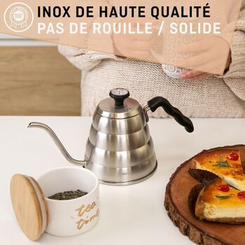 Bouilloire inox à col de cygne compatible gaz, induction, céramique pour préparer thé et cafés 5