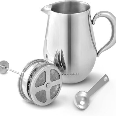 1 Liter French Press Coffee Maker - Unbreakable and Keeps Coffee Hot for a Long Time Thanks to its Stainless Steel Double Shell
