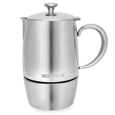 VeoHome ACERO INOXIDABLE Cafetera Italiana 6 Tazas 300ml - Cafetera de Inducción Moca, Gas, Cerámica Estilo Espresso - Irrompible, Segura y Lavavajillas