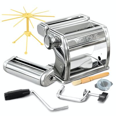 Manual Pasta Maker with Dryer - Stainless Steel Versatile Tool with Adjustable Thickness, Rolling Machine and Hand Crank - Fresh Homemade Noodles, Spaghetti, Lasagna