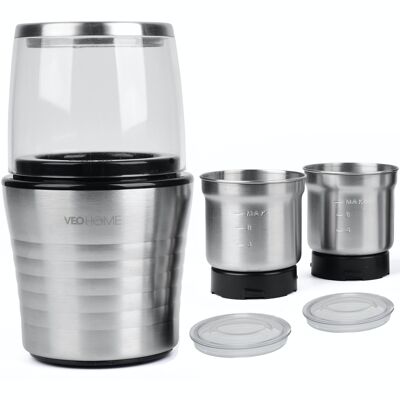 VeoHome elektrische Kaffeemühle und Mixermühle für Kaffeebohnen, Leinsamen und andere Gewürze - Edelstahl