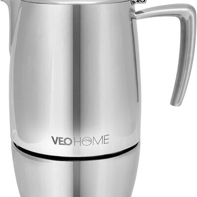 VeoHome STAINLESS STEEL Italian Coffee Maker 10 Cups 500ml - Mocha Induction Coffee Maker, Gas, Ceramic Espresso Style - Unbreakable, Safe and Dishwasher Safe