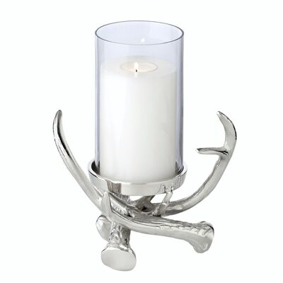 Candle holder Blitu with glass (height 25 cm), aluminum nickel-plated, for pillar candle ø 8 cm