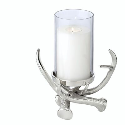 Candle holder Blitu with glass (height 25 cm), aluminum nickel-plated, for pillar candle ø 8 cm