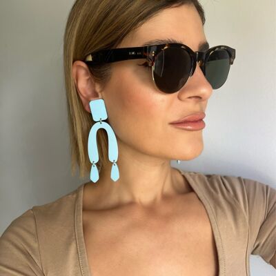 Light Blue Dangle Earrings, Clip On Earrings, Long Statement Earrings, Summer Earrings, Handmade Earrings, Gift for Her, Made in Greece.