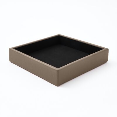 Valet Tray Atena Real Leather Taupe Grey - cm 16,5x16,5 H.3,5
