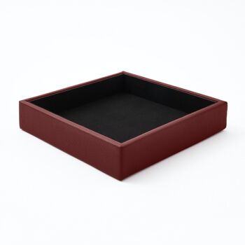 Plateau Valet Atena Cuir Véritable Rouge Bordeaux - cm 16,5x16,5 H.3,5 1