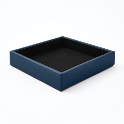 Herrendiener Tablett Atena Echtes Leder Blau - cm 16,5x16,5 H.3,5
