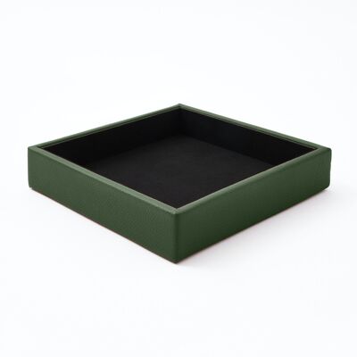 Herrendiener Tablett Atena Echtes Leder Grün - cm 16,5x16,5 H.3,5