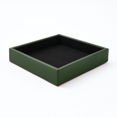 Plateau Valet Atena Cuir Véritable Vert - cm 16,5x16,5 H.3,5