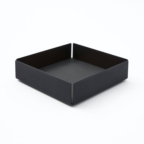 Valet Tray Dafne Steel Structure Black and Real Leather Black - cm 14,5x14,5 H.4