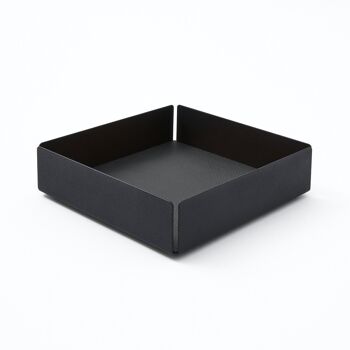 Valet Plateau Dafne Structure en Acier Noir et Cuir Véritable Noir - cm 14,5x14,5 H.4 1