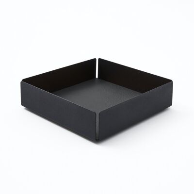 Valet Tray Dafne Steel Structure Black and Real Leather Black - cm 14,5x14,5 H.4
