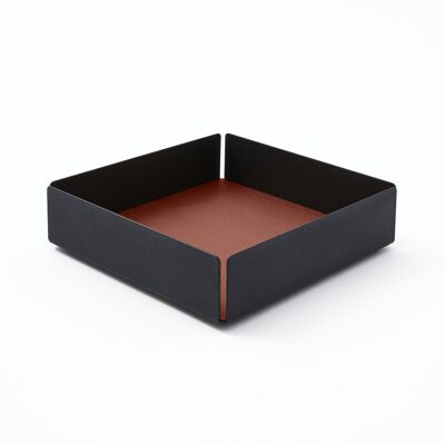 Valet Tray Dafne Steel Structure Black and Real Leather Orange Brown - cm 14,5x14,5 H.4