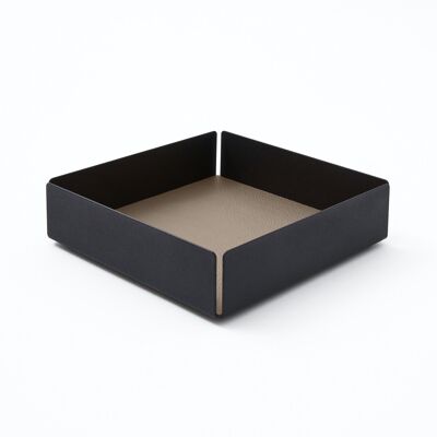 Valet Tray Dafne Steel Structure Black and Real Leather Taupe Grey - cm 14,5x14,5 H.4
