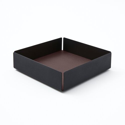 Valet Tray Dafne Steel Structure Black and Real Leather Dark Brown - cm 14,5x14,5 H.4