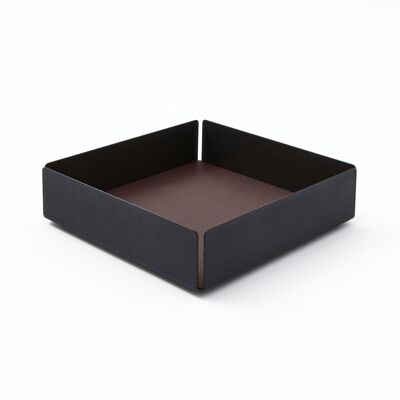 Valet Tray Dafne Steel Structure Black and Real Leather Dark Brown - cm 14,5x14,5 H.4