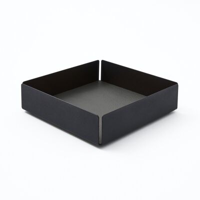 Valet Tray Dafne Steel Structure Black and Real Leather Anthracite Grey - cm 14,5x14,5 H.4