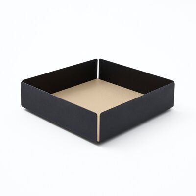 Plateau Valet Dafne Structure en Acier Noir et Cuir Véritable Beige - cm 14,5x14,5 H.4