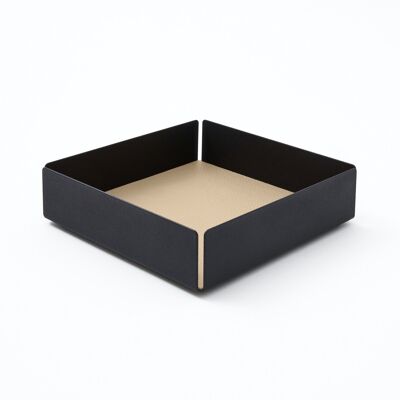 Valet Tray Dafne Steel Structure Black and Real Leather Beige - cm 14,5x14,5 H.4