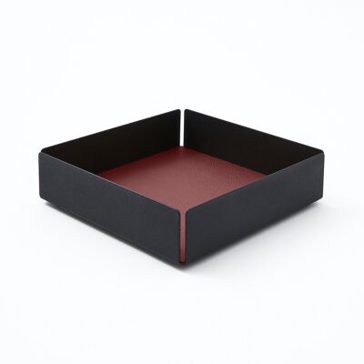 Bandeja Valet Dafne Estructura de Acero Negro y Cuero Real Burdeos Rojo - cm 14,5x14,5 H.4