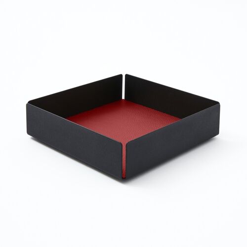 Valet Tray Dafne Steel Structure Black and Real Leather Ferrari Red - cm 14,5x14,5 H.4