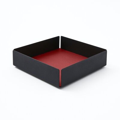 Valet Tray Dafne Steel Structure Black and Real Leather Ferrari Red - cm 14,5x14,5 H.4