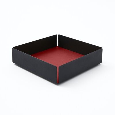 Plateau Valet Dafne Structure en Acier Noir et Cuir Véritable Rouge Ferrari - cm 14,5x14,5 H.4
