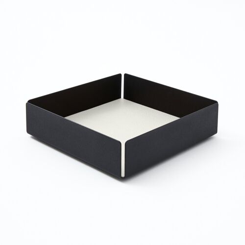 Valet Tray Dafne Steel Structure Black and Real Leather White - cm 14,5x14,5 H.4
