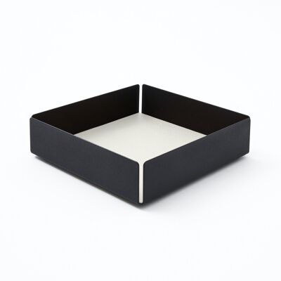 Bandeja Valet Dafne Estructura Acero Negro y Cuero Real Blanco - cm 14,5x14,5 H.4