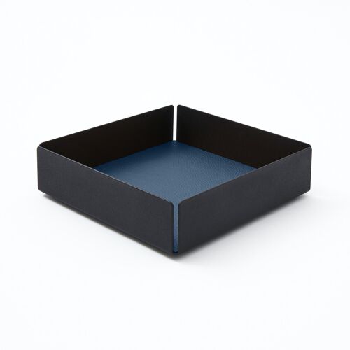 Valet Tray Dafne Steel Structure Black and Real Leather Blue - cm 14,5x14,5 H.4