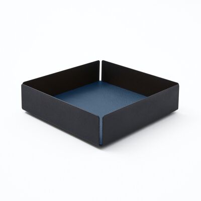 Bandeja Valet Dafne Estructura Acero Negro y Cuero Real Azul - cm 14,5x14,5 H.4