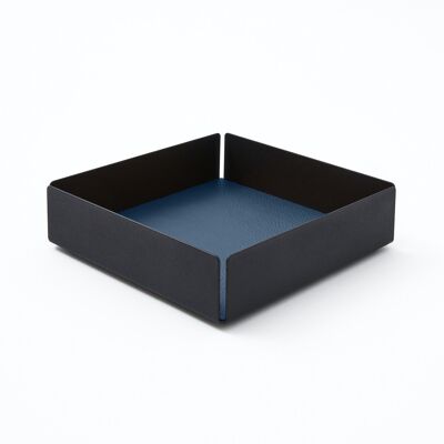 Plateau Valet Dafne Structure en Acier Noir et Cuir Véritable Bleu - cm 14,5x14,5 H.4