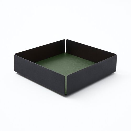 Valet Tray Dafne Steel Structure Black and Real Leather Green - cm 14,5x14,5 H.4