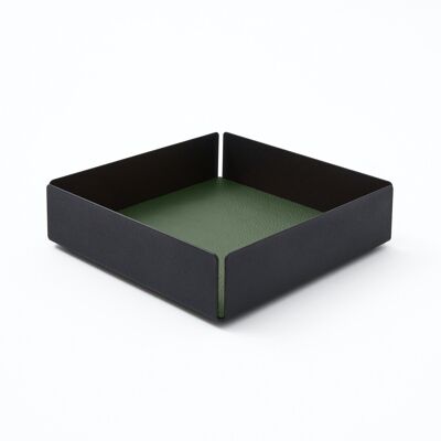 Bandeja Valet Dafne Estructura Acero Negro y Cuero Real Verde - cm 14,5x14,5 H.4