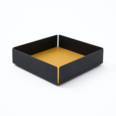 Valet Tablett Dafne Stahlstruktur schwarz und echtes Leder gelb - cm 14,5x14,5 H.4