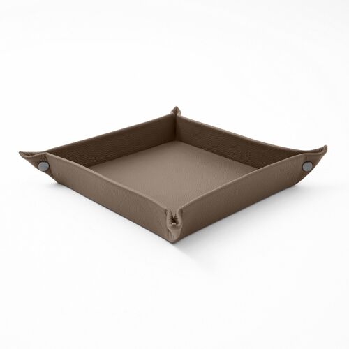 Valet Tray Iris Real Leather Taupe Grey - cm 18x18 H.4