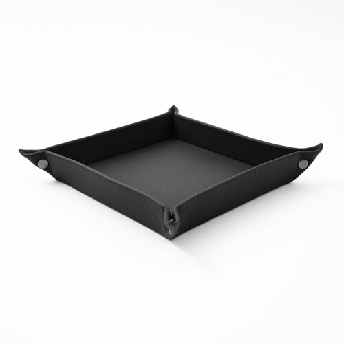 Valet Tray Iris Real Leather Anthracite Grey - cm 18x18 H.4