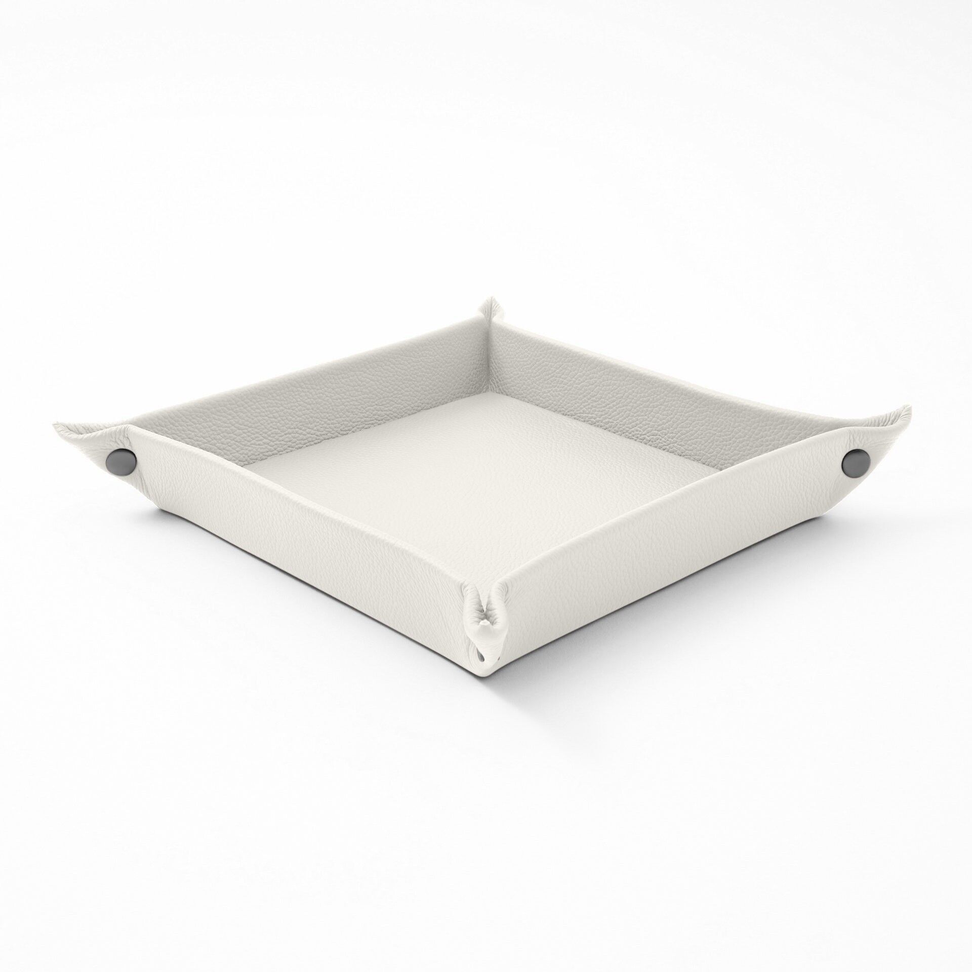 Valet Tray Iris Real Leather White - cm 18x18 H.4