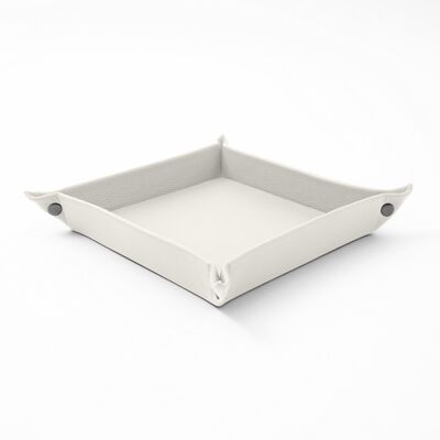 Valet Tray Iris Real Leather White - cm 18x18 H.4