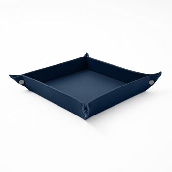 Plateau Valet Iris Cuir Véritable Bleu - cm 18x18 H.4 1