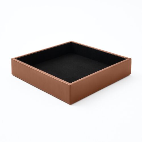 Valet Tray Minerva Bonded Leather Orange Brown - cm 16,5x16,5 H.3,5