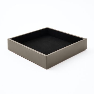 Valet Tray Minerva Bonded Leather Taupe Grey - cm 16,5x16,5 H.3,5
