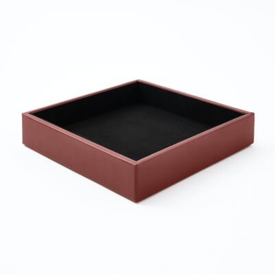 Valet Tray Minerva Bonded Leather Burgundy Red - cm 16,5x16,5 H.3,5