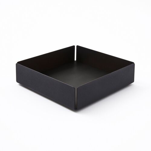 Valet Tray Moire Steel Structure Black and Bonded Leather Anthracite Grey - cm 14,5x14,5 H.4