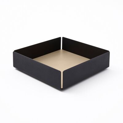 Valet Tray Moire Steel Structure Black and Bonded Leather Beige - cm 14,5x14,5 H.4