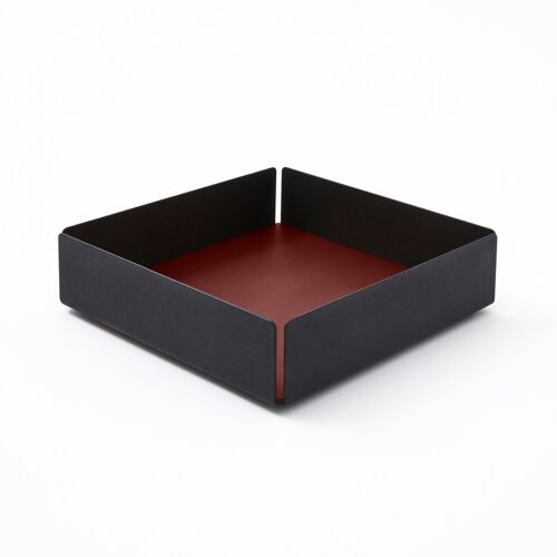 Valet Tray Moire Steel Structure Black and Bonded Leather Burgundy Red - cm 14,5x14,5 H.4
